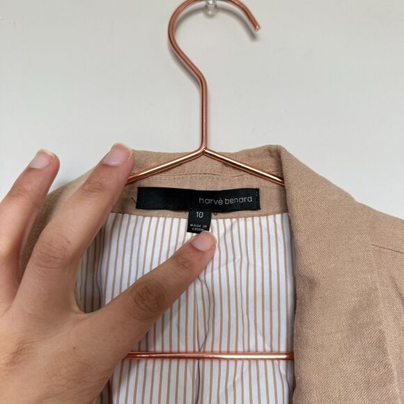 Harve Benard Womens Linen Blazer 10 Beige Lined Two Button Minimalist Coastal - Picture 2 of 5